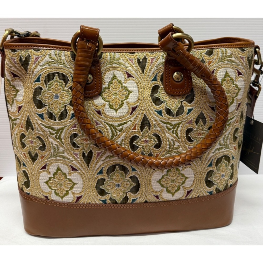 Patricia Nash LESINA Discovery Tapestry & Leather Tan Tote NEW $399 309 OF 400 - Picture 2 of 16